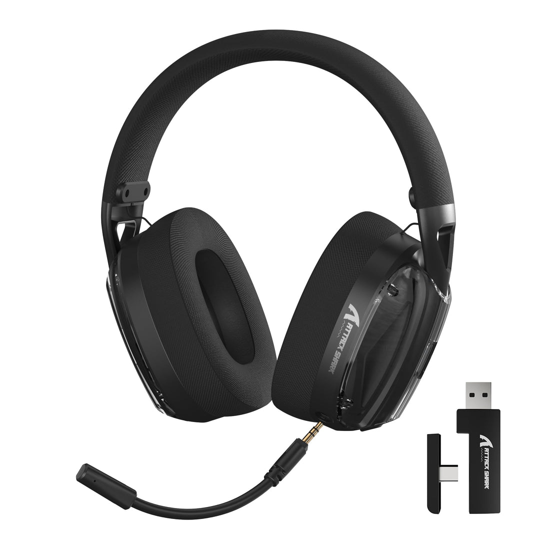 ATTACK SHARK L60 Kabelloses Gaming-Headset, 2,4G/BT/3,5mm-Kabel-Schwarz, Schwarz