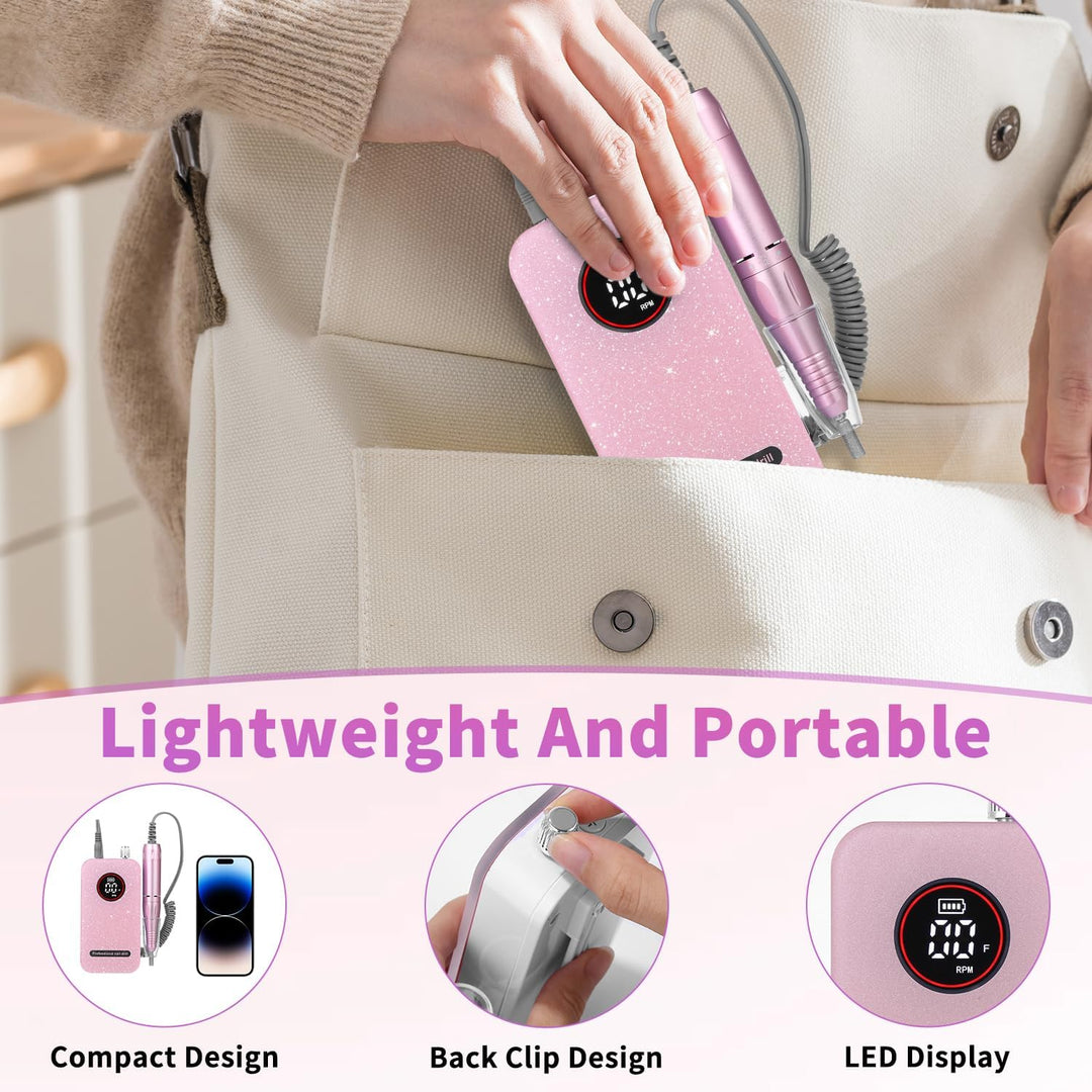 Tragbarer Elektrischer Nagelfräser, 45000 RPM Professionelle Nagelfeile Set, mit LED Display und Nag