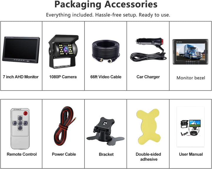 Rückfahrkamera Set mit 7 Zoll Rear View Monitor, IP68 wasserdichte Nachtsicht Auto Backup-Kamera, Ka
