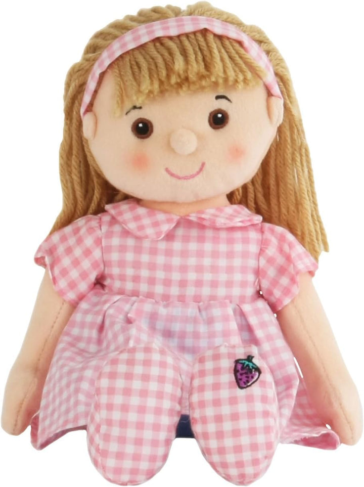 4 TLG. Set: Puppendecke & Kissen - mit Unterlage & Schmusepuppe - Mädchen mit rosa Kleid - aus 100%