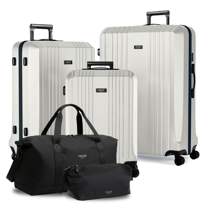 FERGÉ Polycarbonat 5-teilig Koffer Set 77cm, 67cm, Handgepäck Koffer mit Reisetasche Kombi, sehr rob