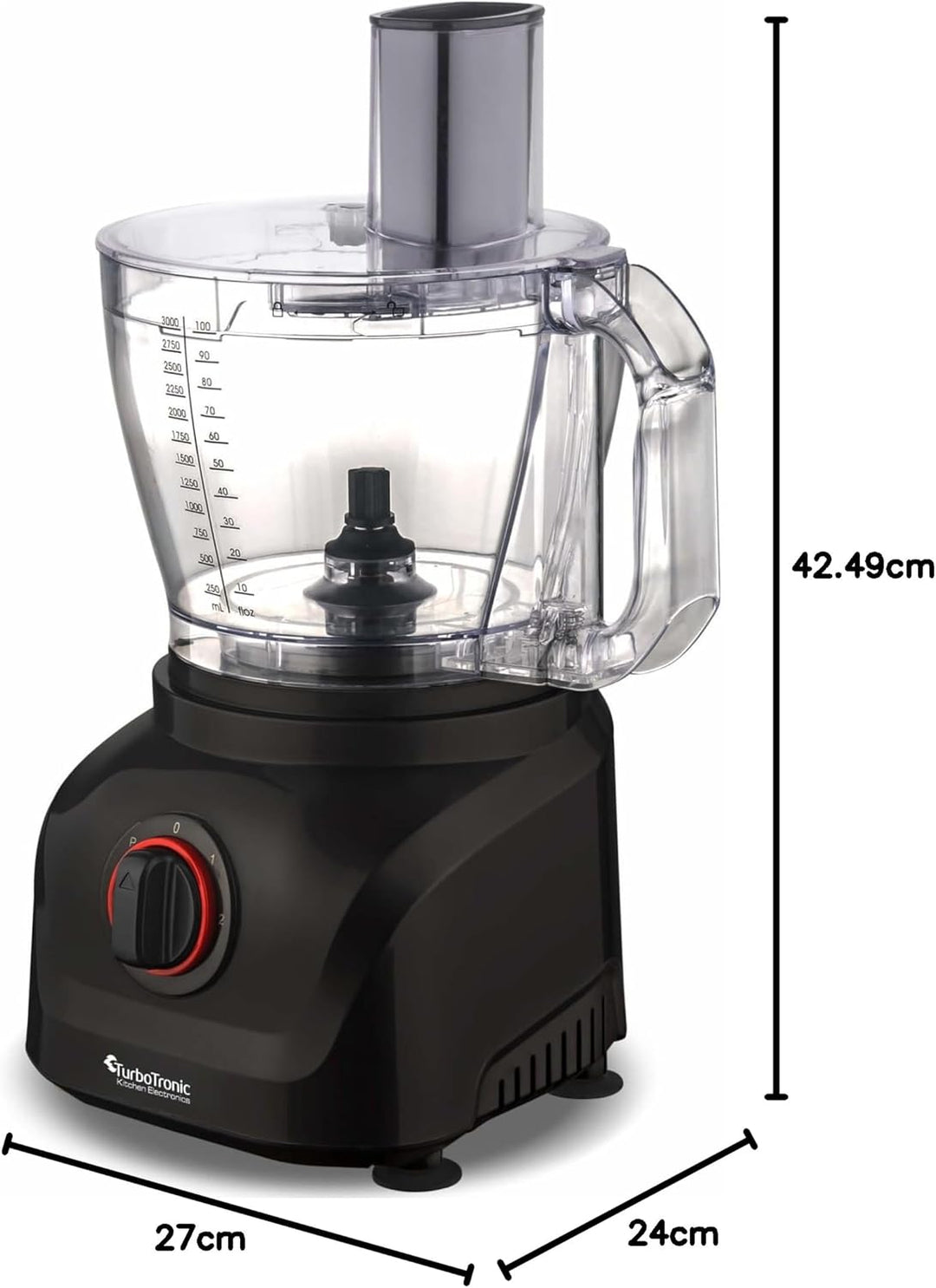 TurboTronic Küchenmaschine 1900W Food Processor mit Standmixer 3L Behälter 1,5L Glaskaraffe Raspelsc
