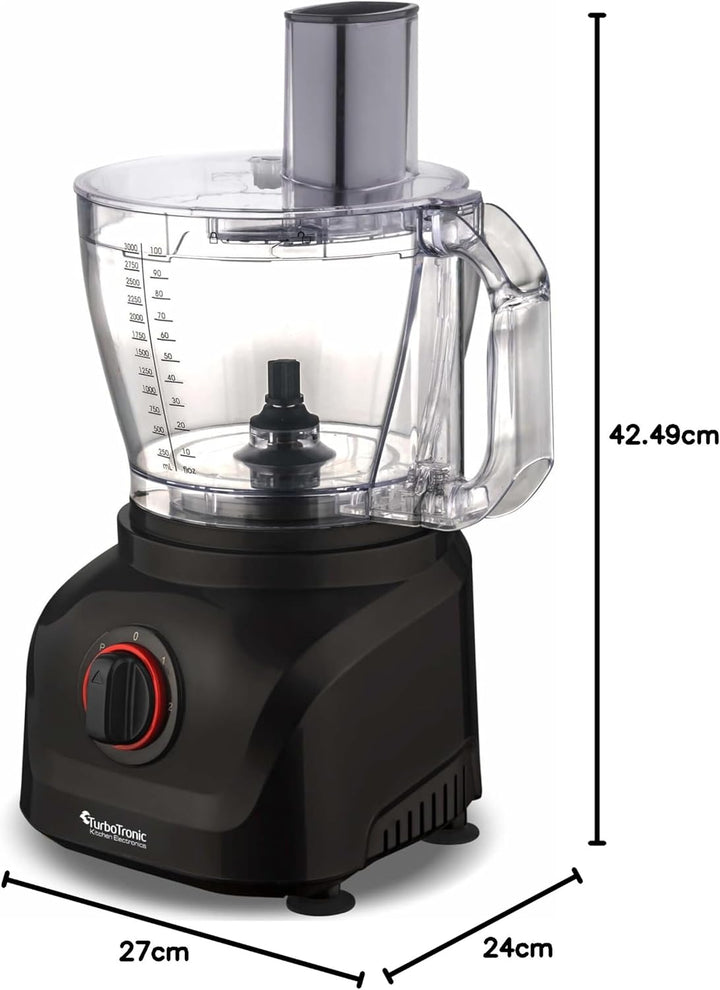 TurboTronic Küchenmaschine 1900W Food Processor mit Standmixer 3L Behälter 1,5L Glaskaraffe Raspelsc