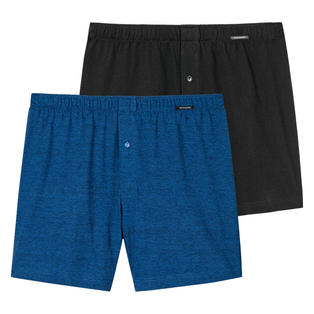 Schiesser 2er Pack Singel-Jersey - Herren - Boxershorts - Unterhose S Blau / Schwarz (901), S Blau /