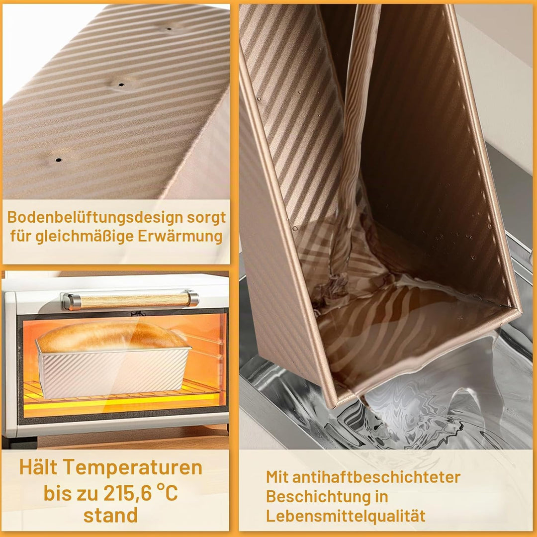 Brotbackform aus Kohlenstoffstahl mit Deckel – Antihaft-Toastbrotform & Kastenform mit Belüftungslöc
