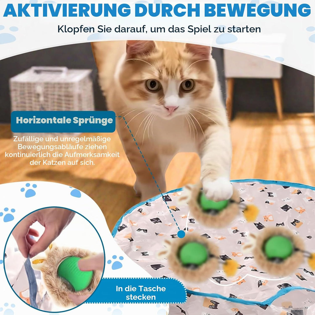 Interaktives Katzenspielzeug Matte mit 2 Elektrische Katzenspielzeug Bälle, Simuliertes Jagd katzens
