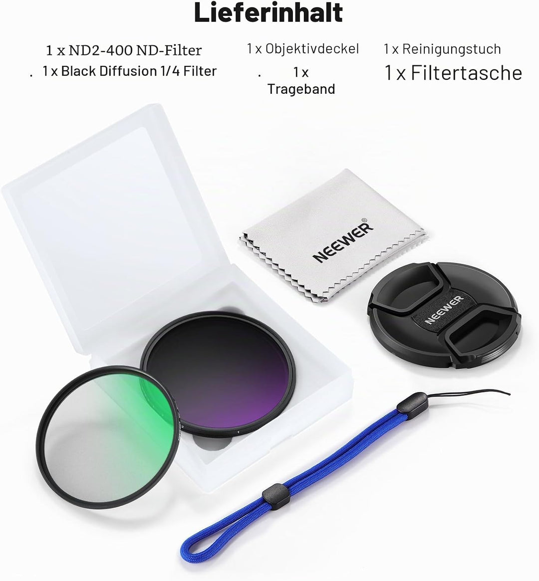 NEEWER 67mm Variable ND 2-400 &amp; Black Diffusion 1/4 Filter für einen filmischen Nebeleffekt, 2 Pack