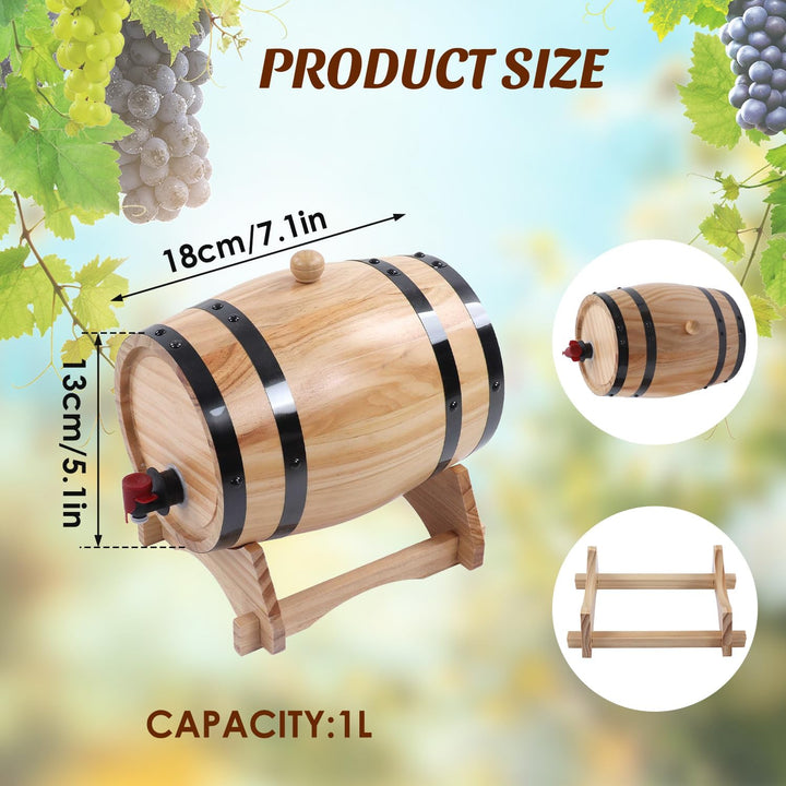 Tissting Weinfass, 1L Whiskyfass Aus Holz mit Bock und Zapfhahn, Vintage Holzfass Braufass Spirituos