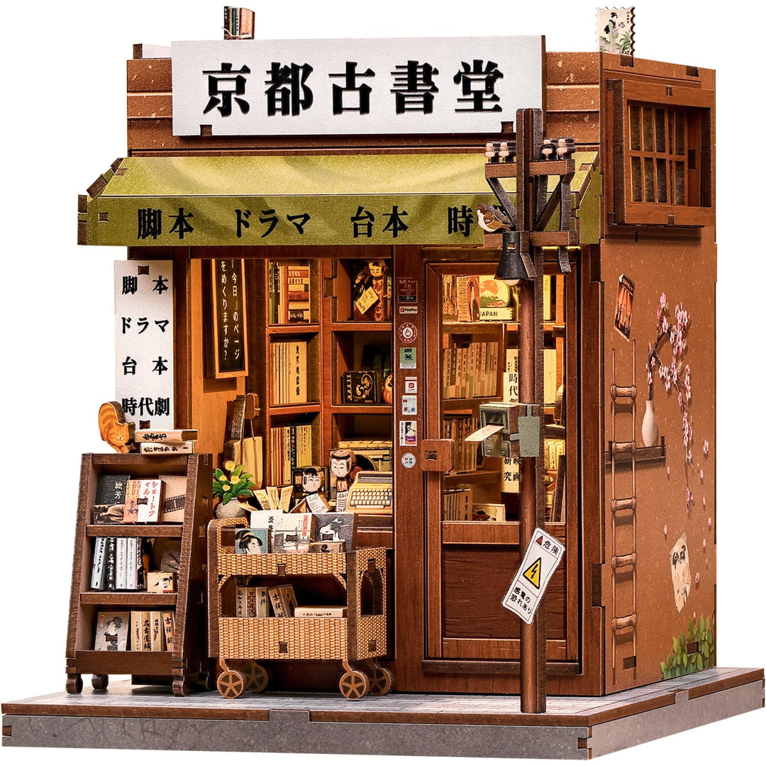 3D-Holz-Miniaturhaus mit LED – dekoratives Bücherregal-Deko, Selbstbau-Puzzle für Erwachsene, kreati