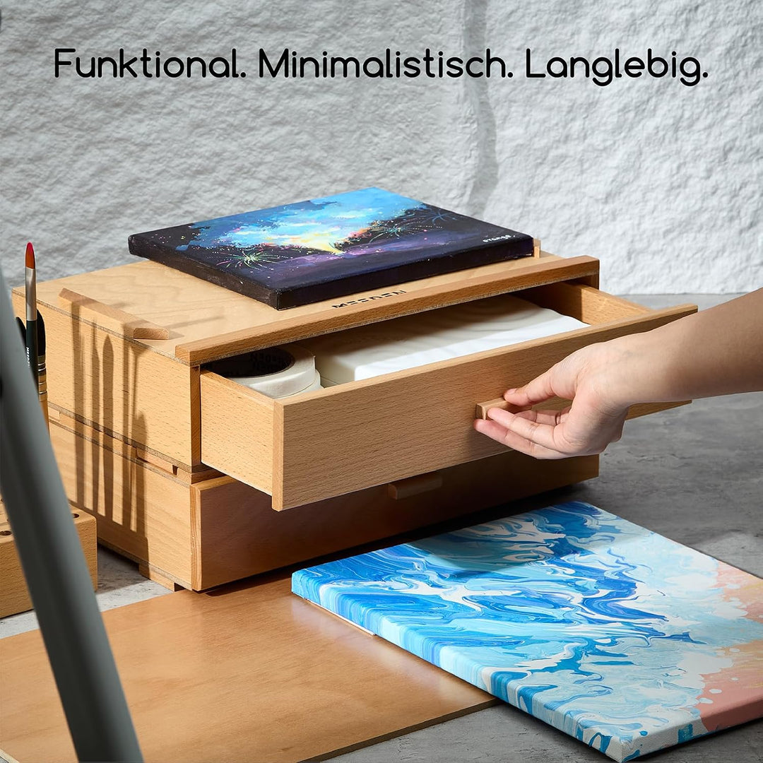 MEEDEN Aufbewahrungsbox für Künstlerbedarf: 1-stufige Kunstbox aus Massivem Buchenholz für Künstlerb