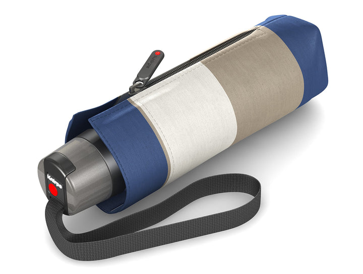 Knirps T.010 Taschenschirm Manual Stripe Blue - inkl. Futteral im Schirmdesign - kleines Packmass -