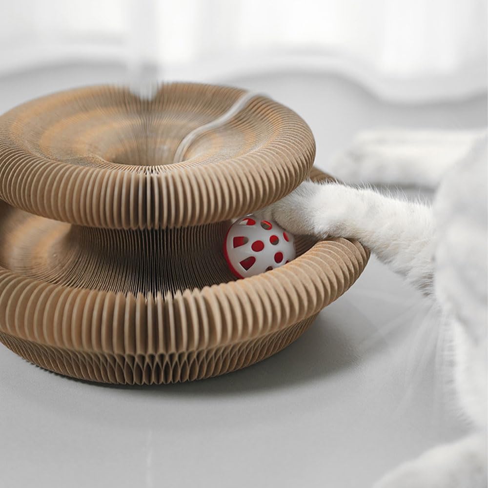Kratzkokon für Katzen, 2-in-1 Katzenspielzeug Selbstbeschäftigung und Kitten Spielzeug mit Glocke, M