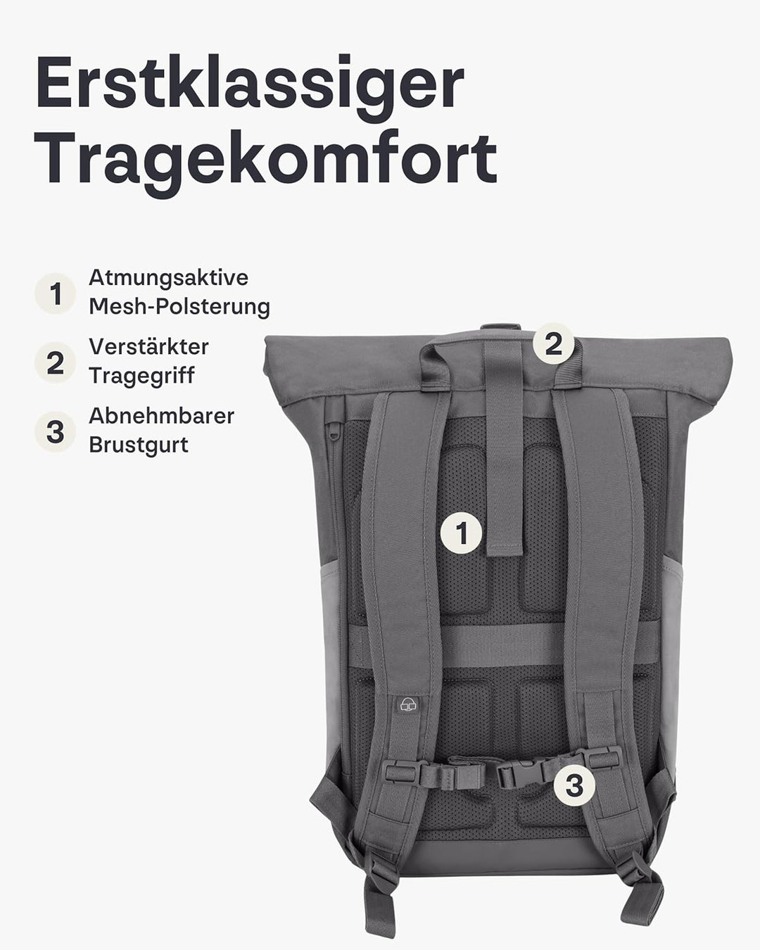 Johnny Urban Rolltop Rucksack Damen &amp; Herren Gross Grau - Allen Large - Laptop Backpack für Uni, Bus