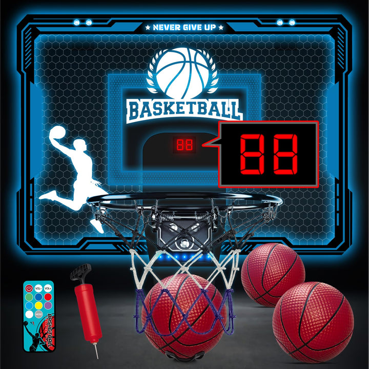 BuzzoXerex Basketballkorb Kinder Indoor, Mini Basketballkorb fürs Zimmer tür mit Fernbedienungen, 4