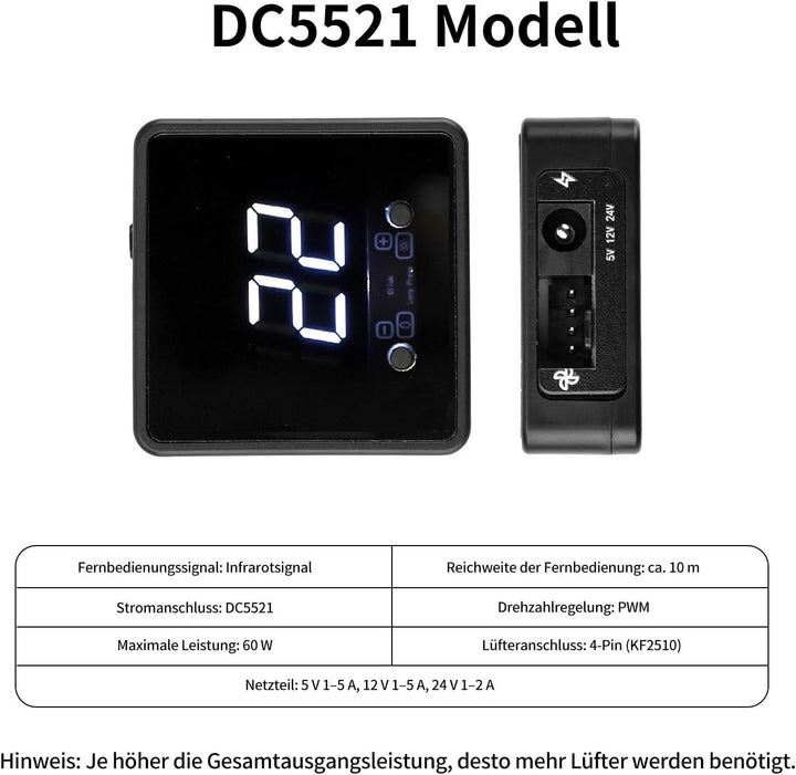 Aideepen 4 Pin 12V PWM-Lüfterregler, 60W 4 Draht Fan Speed Controller mit Fernbedienung und Bildschi