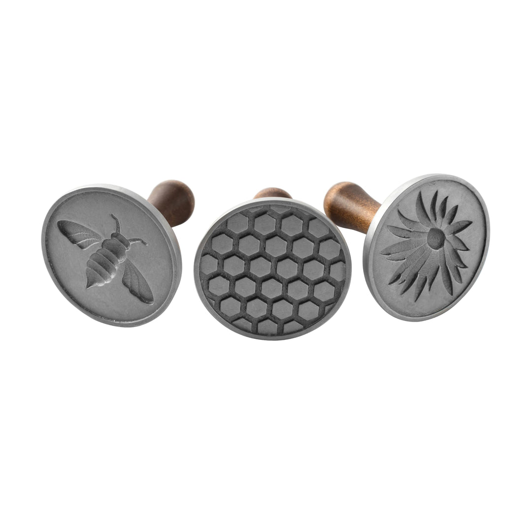 Nordic Ware Keksstempel, silber, Holzgriff, verschiedene Motive, Honigbiene, NW 01250 Honigbienen, H