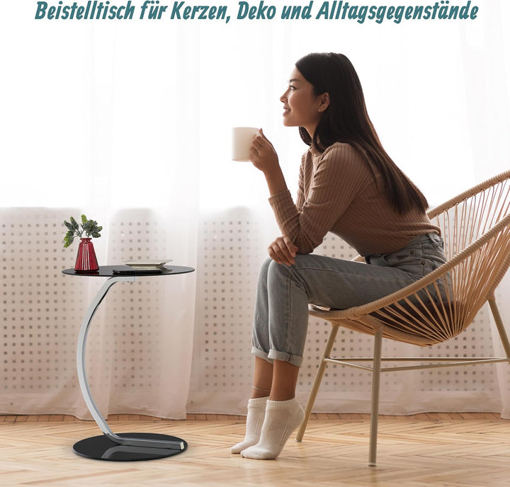 Relaxdays Beistelltisch, rund, für Wohnzimmer, modernes Design, Glas &amp; Stahl, H x D: 55 x 40 cm, Cou