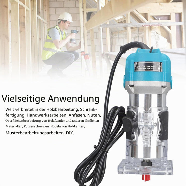 800W Kompakt Elektro Holzschneider Oberfräse, 6,5 Ampere Motor, Holzfräse mit Linearer Führungsschie
