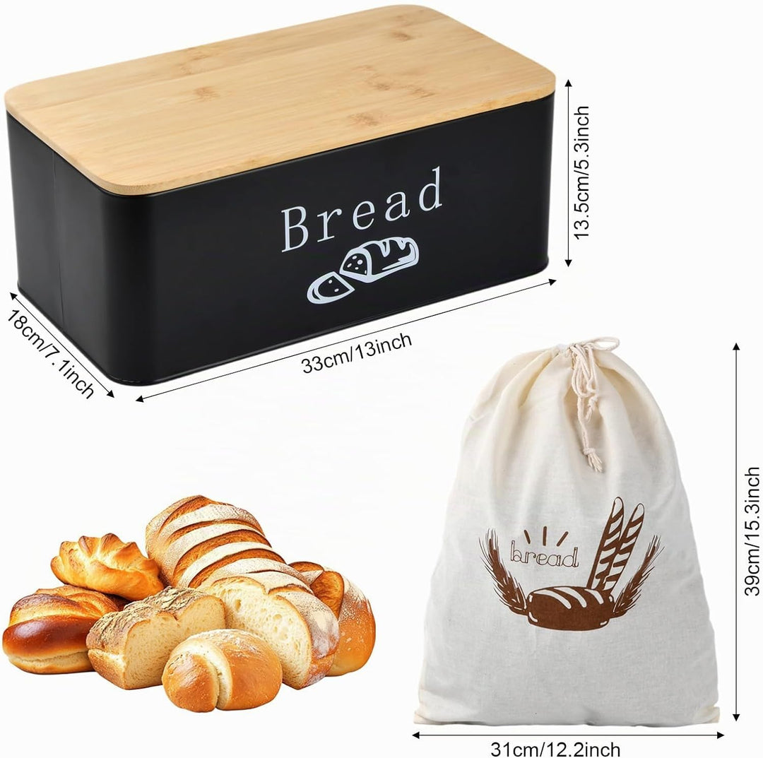 Joyan Brotkasten Metall mit Bambusdeckel als Schneidebrett - Grosse Brotbox für langanhaltende Frisc