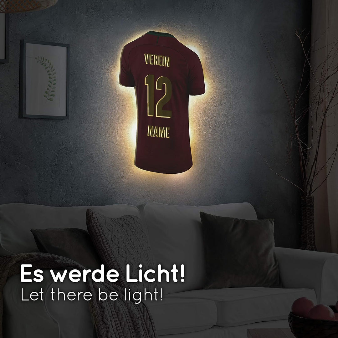 Elbeffekt Trikotlampe für Portugal Fans aus Holz - personalisierbares Geschenk - schenke Dein indivi