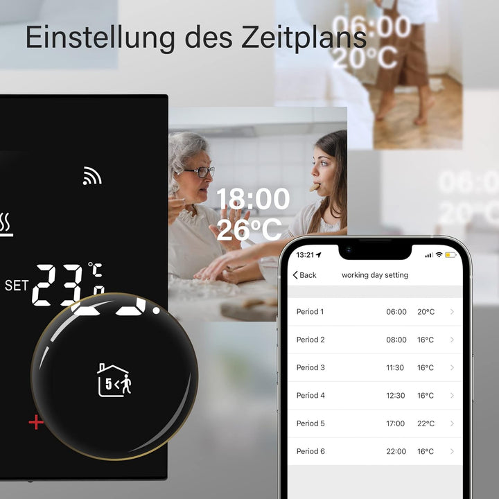 Thermostat Fussbodenheizung Smart für Wasser Fussbodenheizung, Beok WiFi Raumthermostat Digital Heiz
