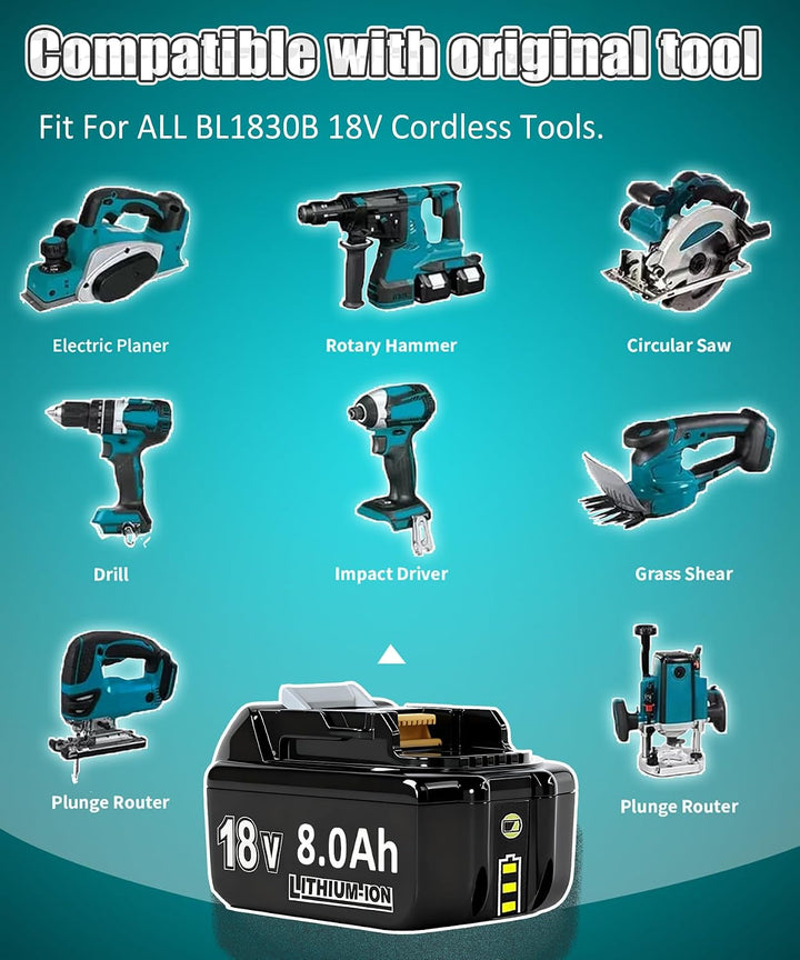 2X 18V 8.0Ah/8000mAh Ersatzakku für makita akku | Kompatibel BL1860B BL1850B BL1840 BL1830 BL1845 BL
