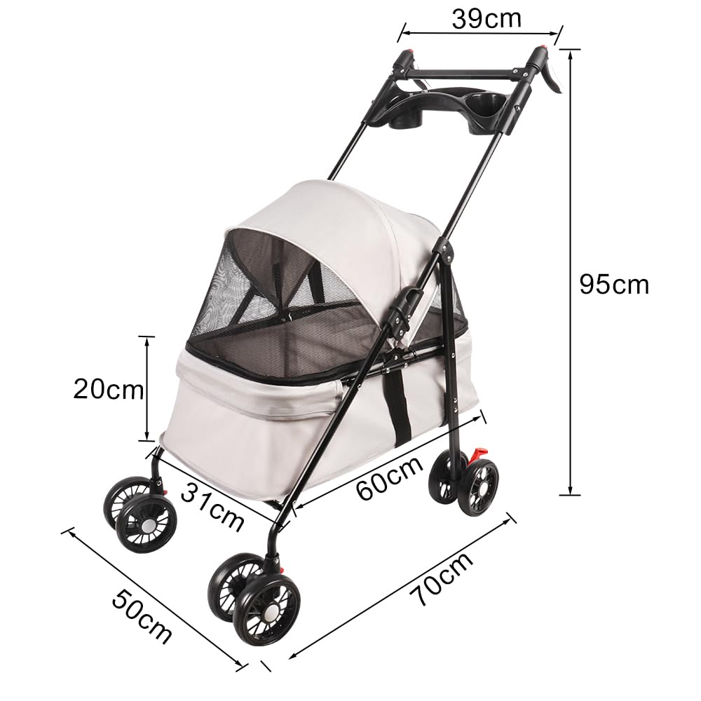 Homewell Klappbarer Haustierwagen mit Getränkehalter, Hundewagen & Katzenwagen, Leicht & Bequem mit