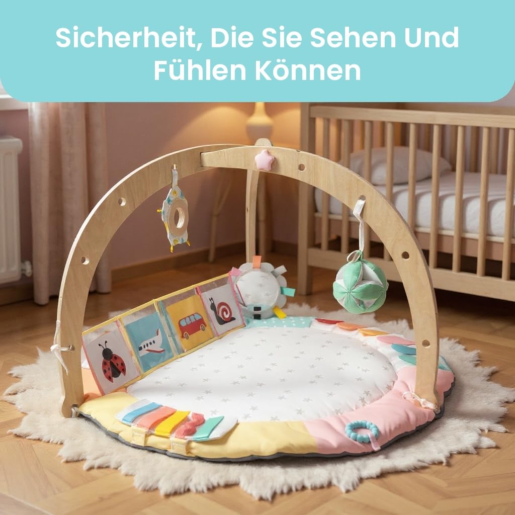 Oh My Baby Montessori Spielmatte Baby, Spielbogen Baby, Nachhaltiges FSC Holz, Fördert Sensorik &amp; Mo