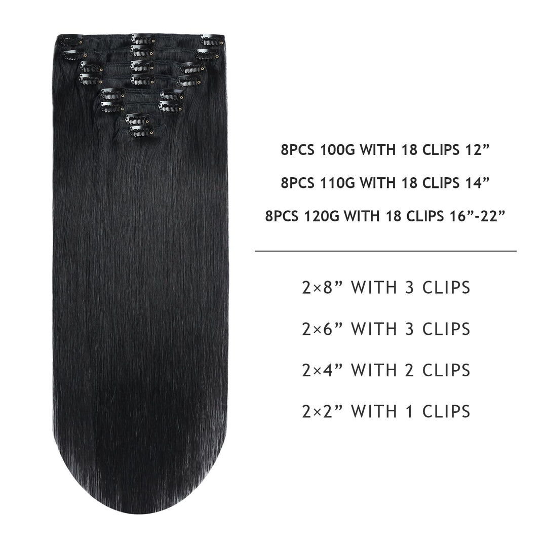 YILITE Clip in Extensions Echthaar 35cm 100% Echthaar Extensions Clip 14 Zoll 8 Stück 110g Unsichtba