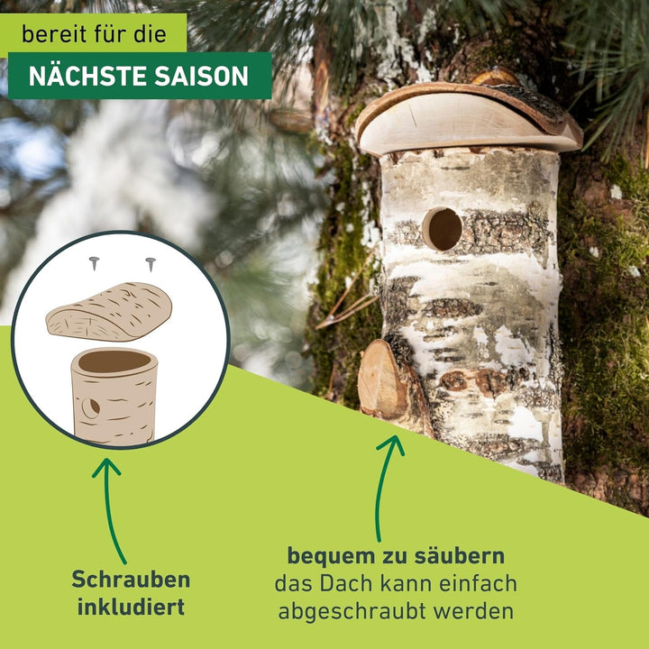 Windhager Nistkasten Wildkogel für Vögel | Einflugloch Ø 28 mm, Abnehmbares Dach, Birkenholz | Vogel
