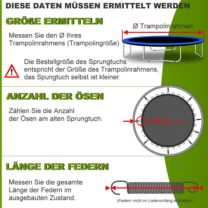 Baunsal® Trampolin Sprungtuch Ø 183 185 244 250 275 277 300 305 366 370 335 337 396 400 427 430 457