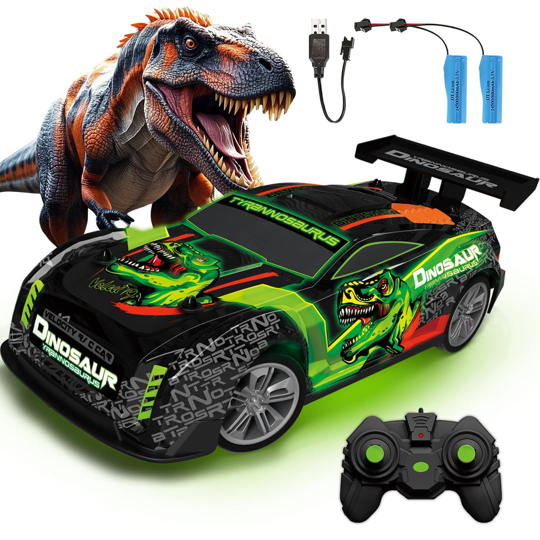 Ferngesteuertes Auto ab 3 4 5 6 Jahre, Dinosaurier Spielzeug mit Licht und Musik, 15KM/H 1/16 Fernge