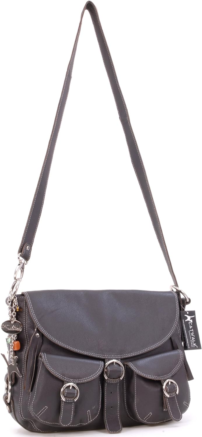 Catwalk Collection Handbags - Leder - Grosse Überschlagtasche/Schultertasche - COURIER L Braun, L Br