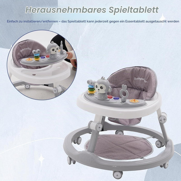 Lauflernhilfe Babywalker 5in1,mit Musikalisches Spielzeug und Herausnehmbarem Essteller,360-Grad-Räd