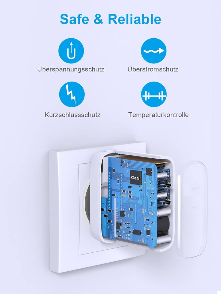 PowerLot 60W USB C Ladegerät, GaN 2-Port USB C Netzteil PD 3.0, Laptop Schnellladegerät für MacBook