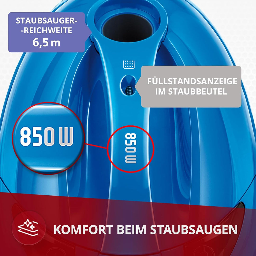 MPM Staubsauger mit Beutel MOD-53-1,5-Liter-Staubbeutel 850W - Reichweite 6,5 m - für Teppich und Ha