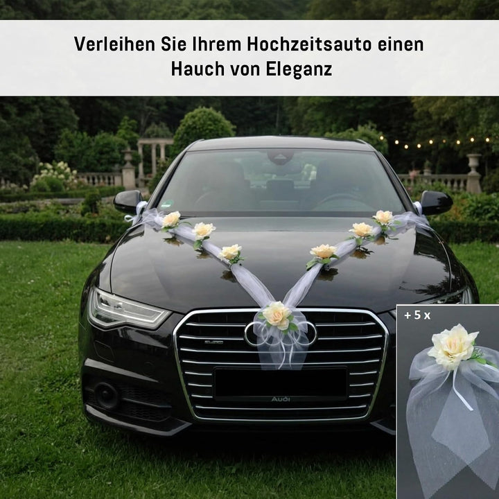 Organza M + Schleife Auto Schmuck Braut Paar Rose Deko Dekoration Autoschmuck Hochzeit Car Auto Wedd