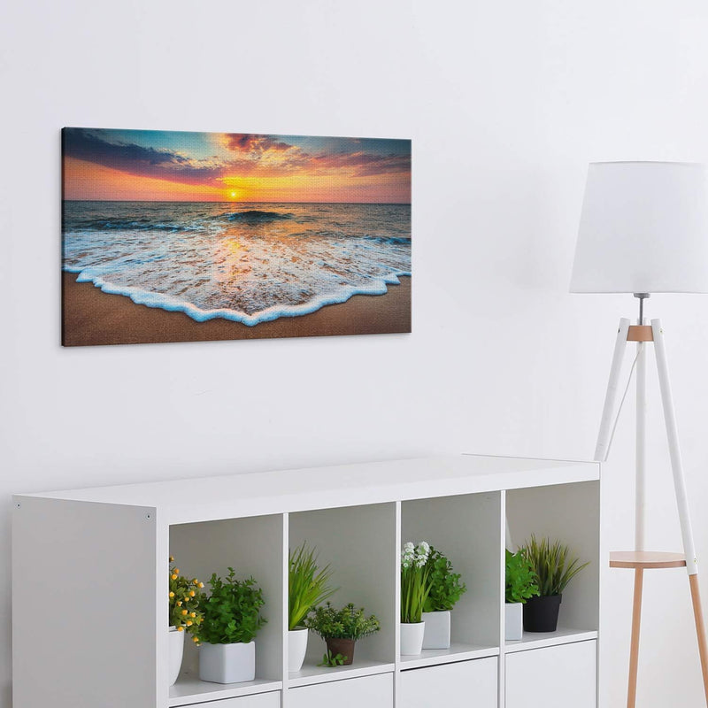 PICANOVA – Bild auf Leinwand Sonnenuntergang am Meer 100x50cm – Leinwandbild – Premium Leinwanddruck