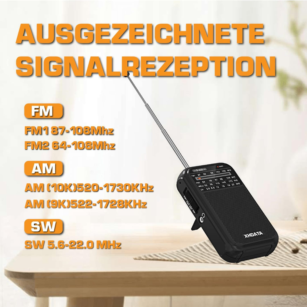 XHDATA D220 Radio Klein, FM AM UKW Radio, BatteriebetriebenesRadio, WeltempfängerRadio, Taschenradio