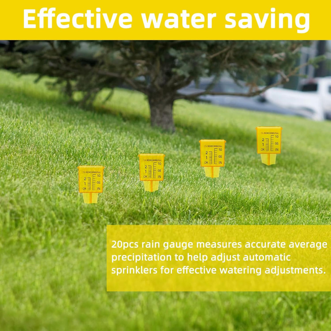 Qivine 20 Stück Regenmesser Garten, 20mm und 1 Zoll Skalen Niederschlagsmesser mit Erdspiess, 13,5 ×
