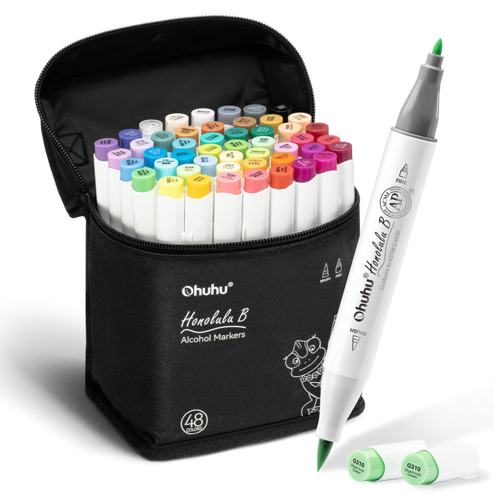 Graffiti Stifte, Ohuhu 48 Farbige Graffiti Marker Doppelspitze (Pinsel & feine Spitze) Marker Stifte