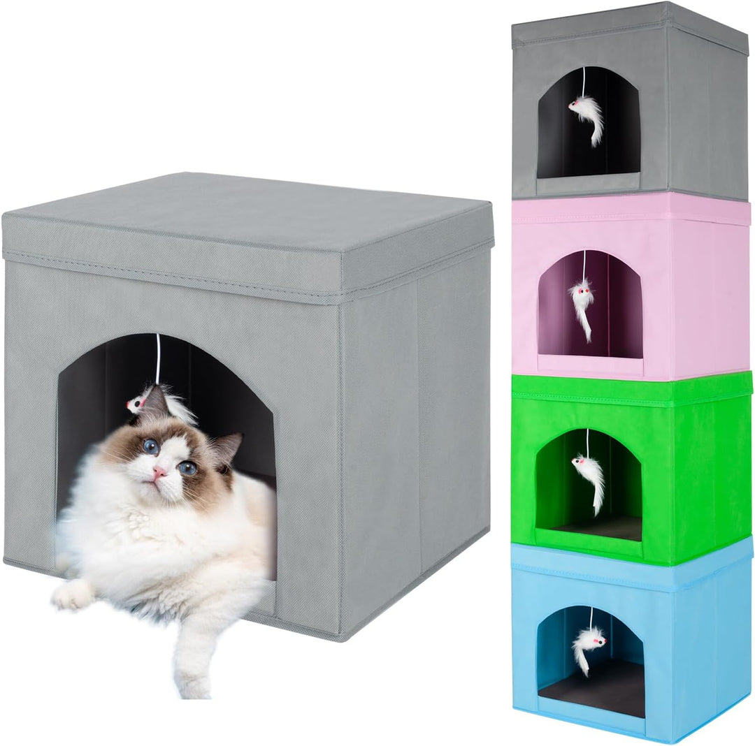 powerking Klappbares Katzenbett für Indoor-Katzen oder Kätzchen, Faltbarer Katzensitz mit Würfel und