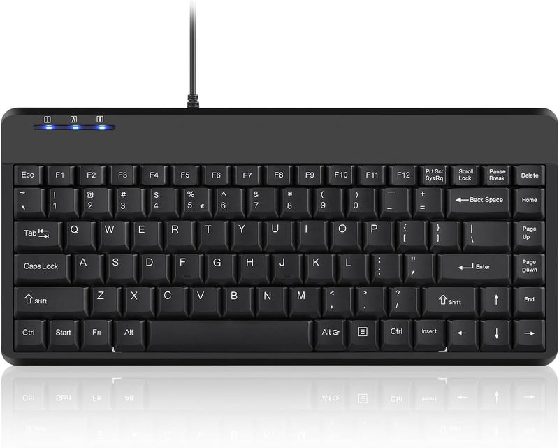 Perixx PERIBOARD-409 Mini Wired Keyboard - USB - US English Layout - Piano Black Finish - 315x147x20