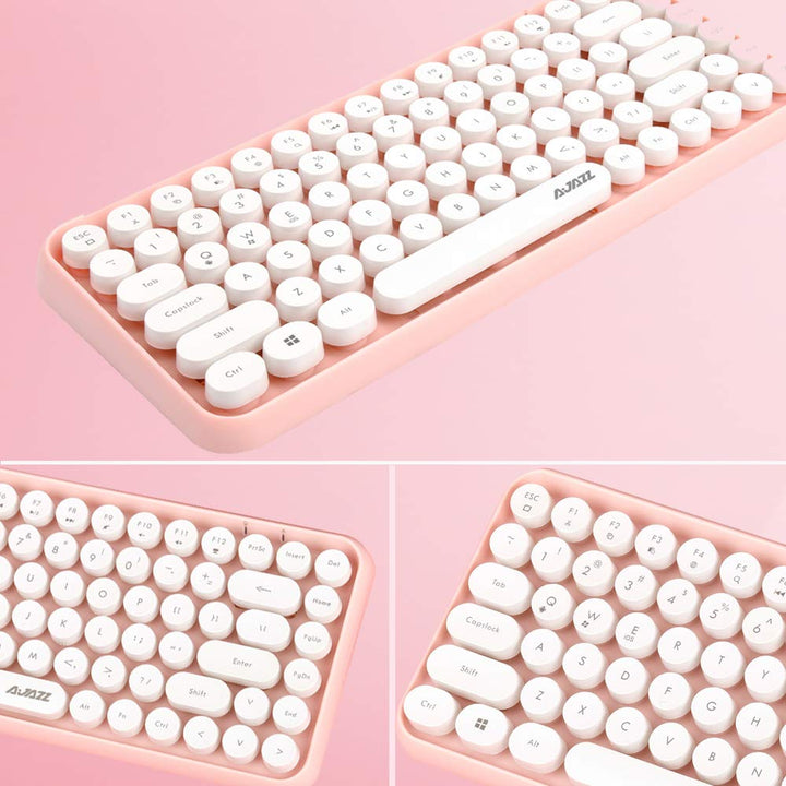 FELiCON 308i Kabellose Retro Tastatur, Bluetooth Silent Cute Computer Tastatur mit Runder Punk Taste