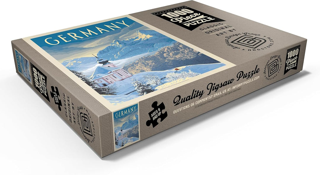 Deutschland: Bayerische Alpen, Vintage Poster - Premium 1000 Teile Puzzle - MyPuzzle Sonderkollektio