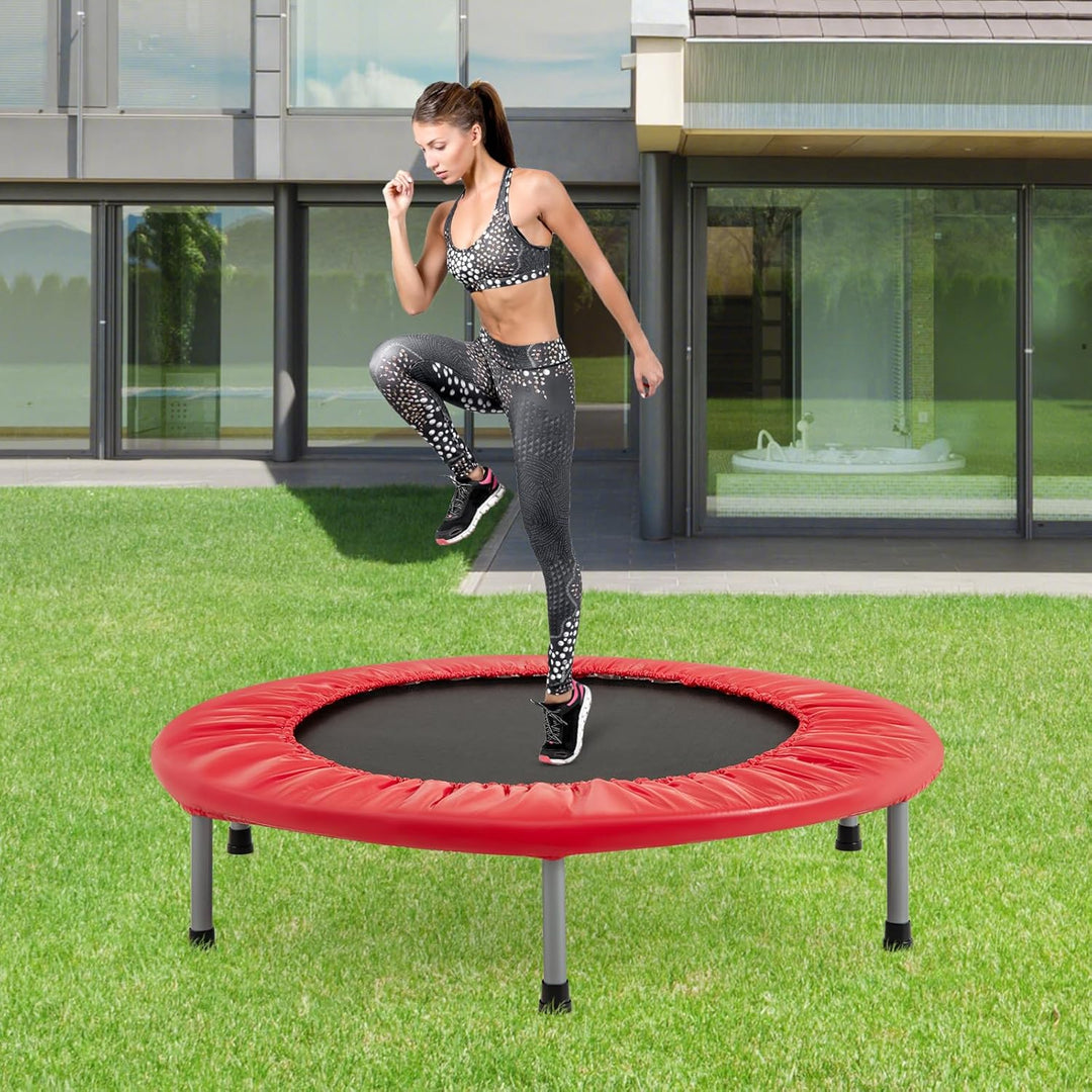 GYMAX Ø97 cm Mini Trampolin klappbar, Fitness Trampolin für Erwachsene & Kinder, Gartentrampolin bis
