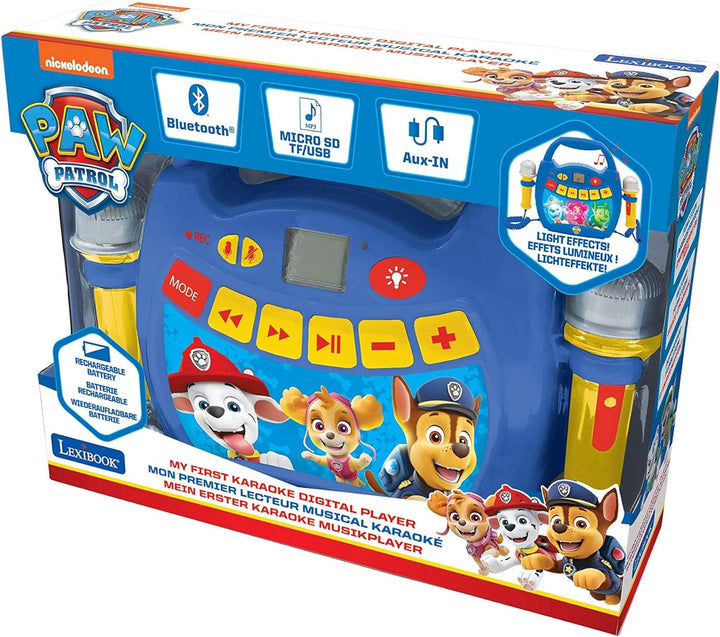Lexibook MP320PAZ Paw Patrol-Tragbarer digitaler Karaoke-Player für Kinder-Mikrofone, Lichteffekte,