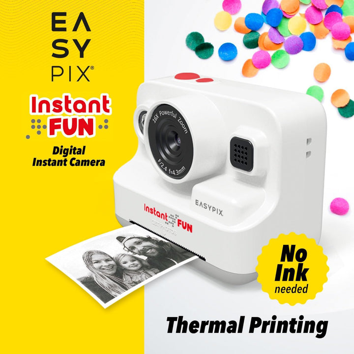 Easypix InstantFUN Sofortbildkamera, kreativer Fotospass für Erwachsene und Kinder, Schwarz-Weiss-Th