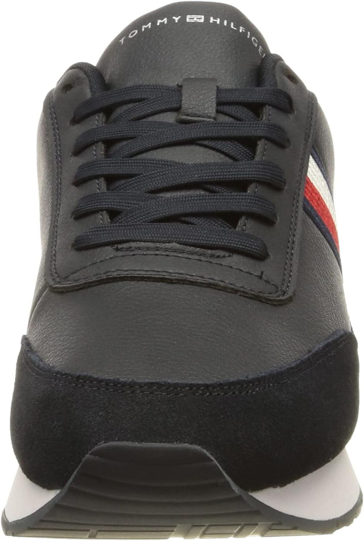Tommy Hilfiger Herren Signature Ledersneaker Runner-Sneaker, Desert Sky