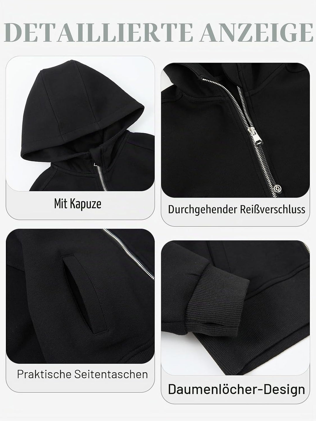 Rolanko Kapuzenpullover für Mädchen mit Reissverschluss, Gemütliche Langarm-Kapuzenjacke Lässiges Sw